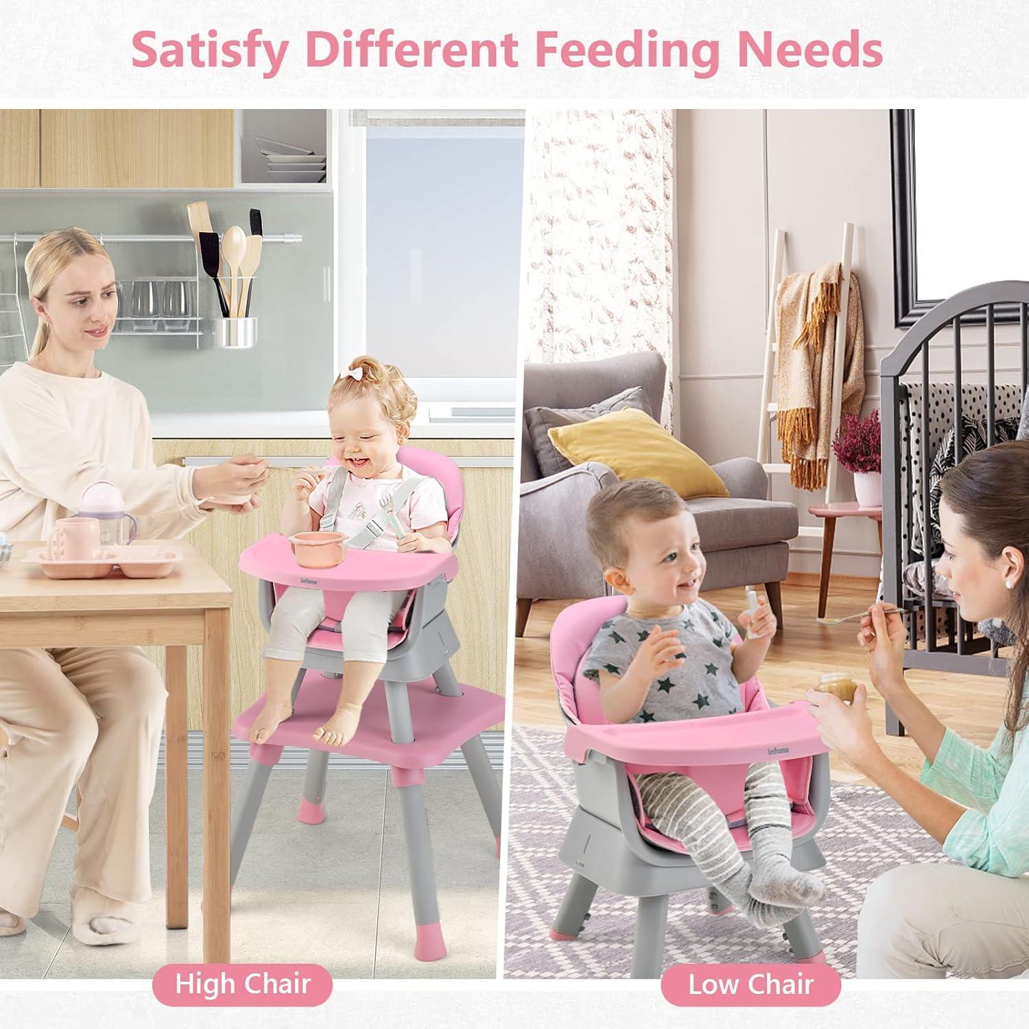imageINFANS 8 in 1 Baby High Chair Convertible Highchair for Babies and Toddlers Infant Dining Booster Seat Building Block Table Kids Stool Table Chair Set with Removable Tray 8 in 1 Light BrownPink