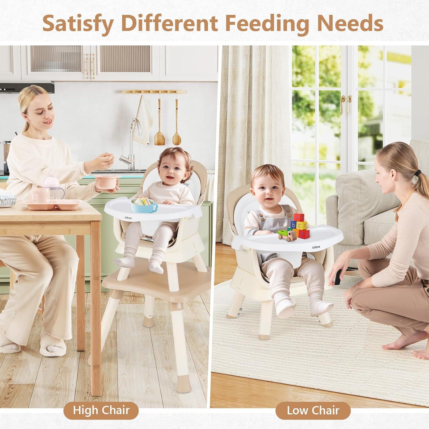 imageINFANS 8 in 1 Baby High Chair Convertible Highchair for Babies and Toddlers Infant Dining Booster Seat Building Block Table Kids Stool Table Chair Set with Removable Tray 8 in 1 Light BrownLight Brown