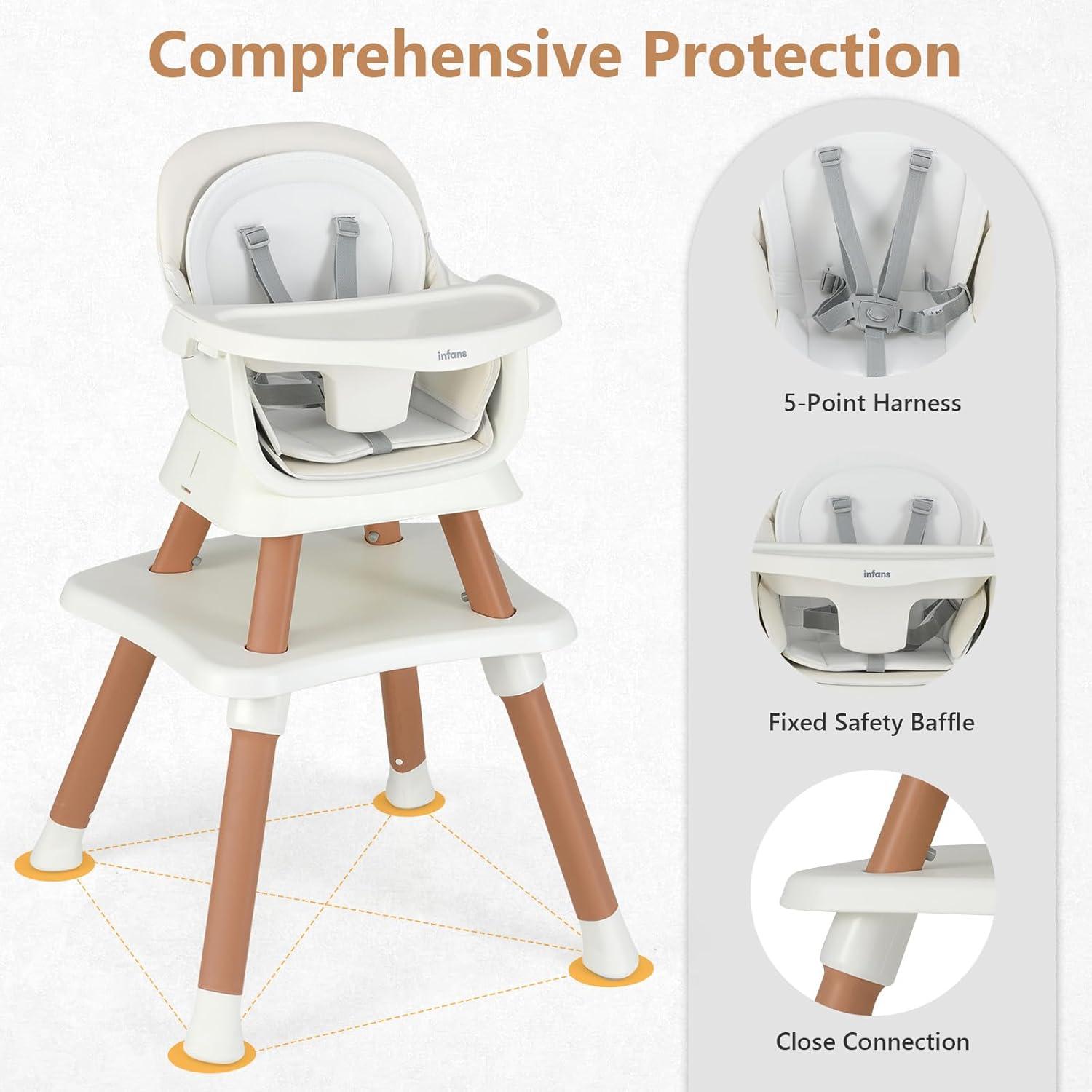 imageINFANS 8 in 1 Baby High Chair Convertible Highchair for Babies and Toddlers Infant Dining Booster Seat Building Block Table Kids Stool Table Chair Set with Removable Tray 8 in 1 Light BrownWhite