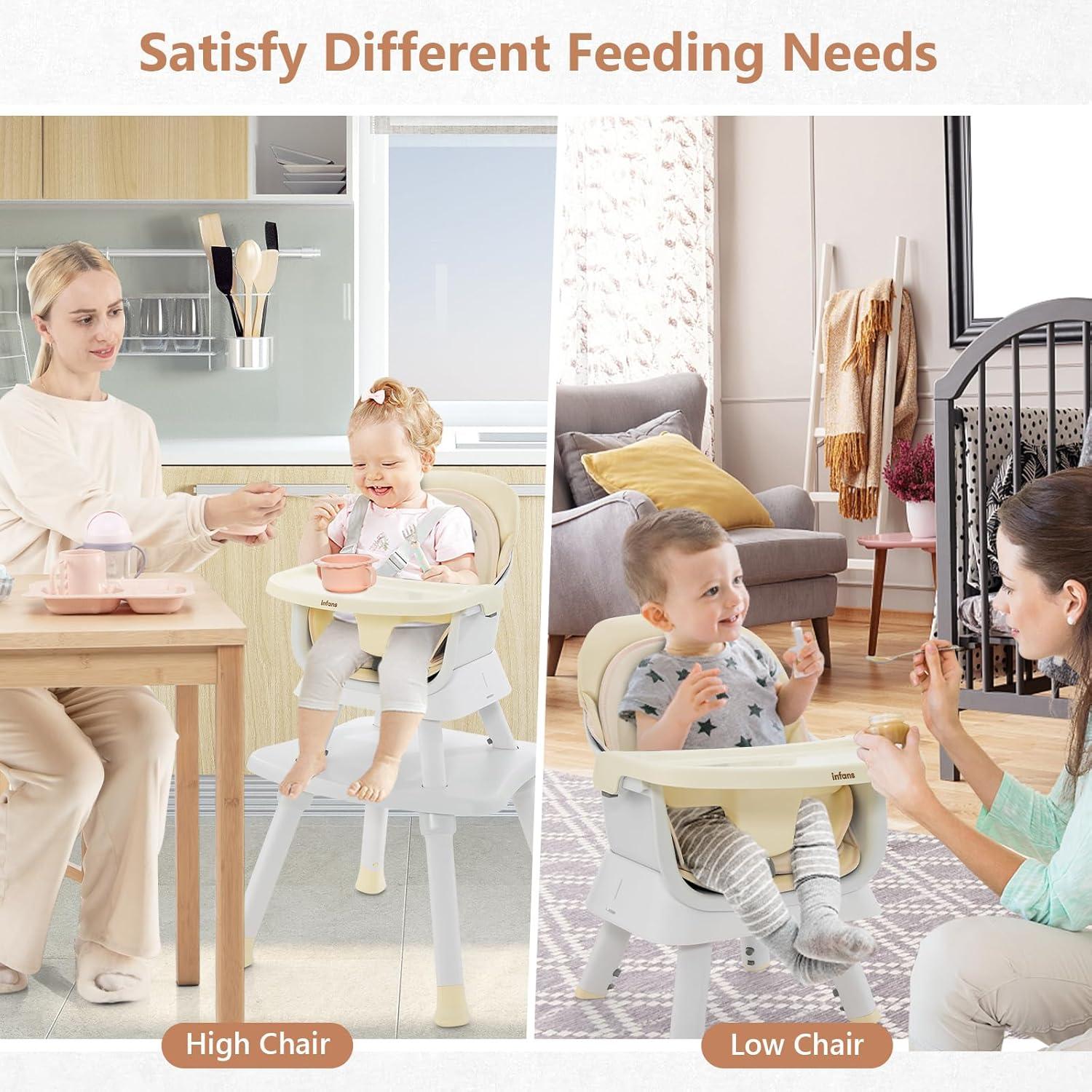 imageINFANS 8 in 1 Baby High Chair Convertible Highchair for Babies and Toddlers Infant Dining Booster Seat Building Block Table Kids Stool Table Chair Set with Removable Tray 8 in 1 Light BrownBeige