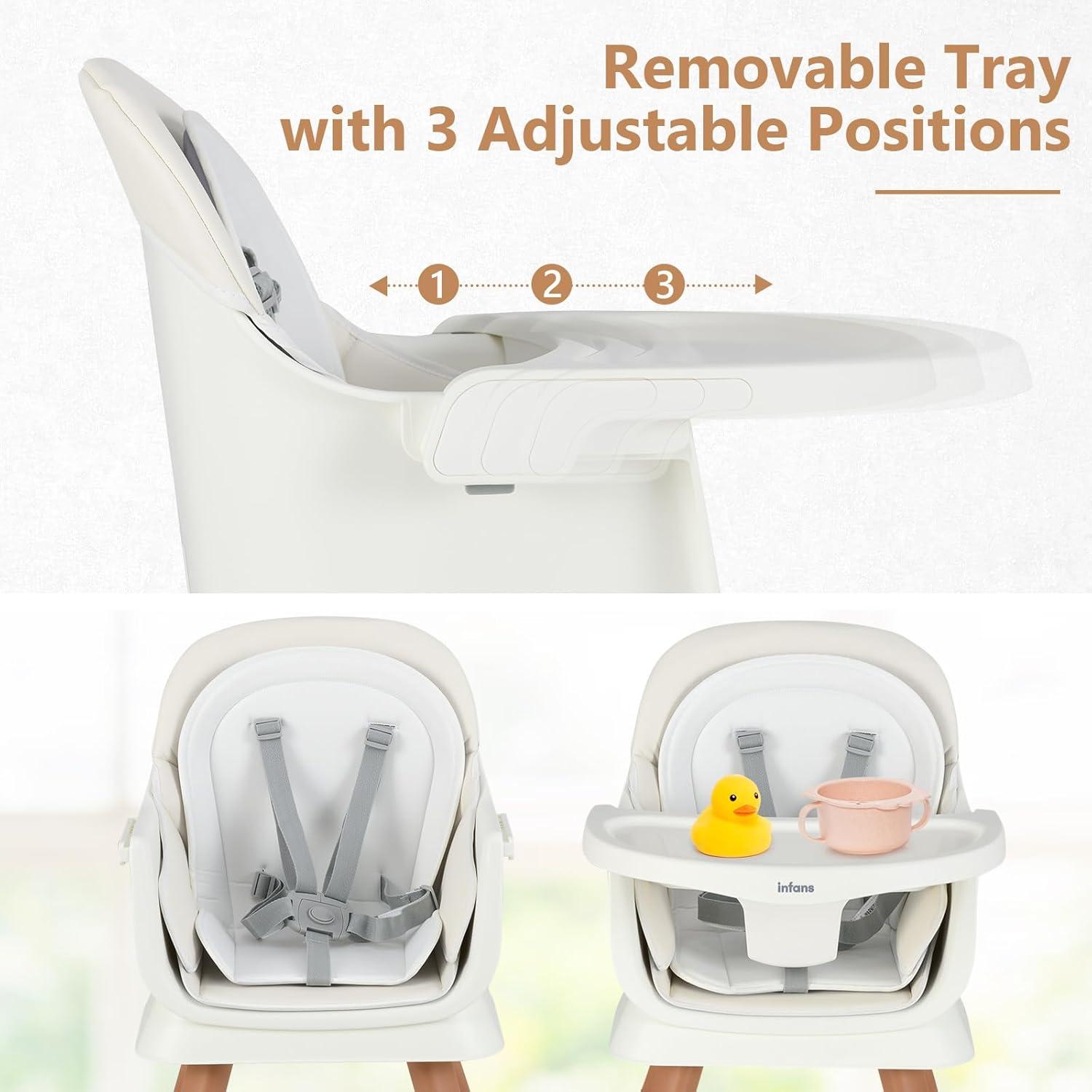 imageINFANS 8 in 1 Baby High Chair Convertible Highchair for Babies and Toddlers Infant Dining Booster Seat Building Block Table Kids Stool Table Chair Set with Removable Tray 8 in 1 Light BrownWhite