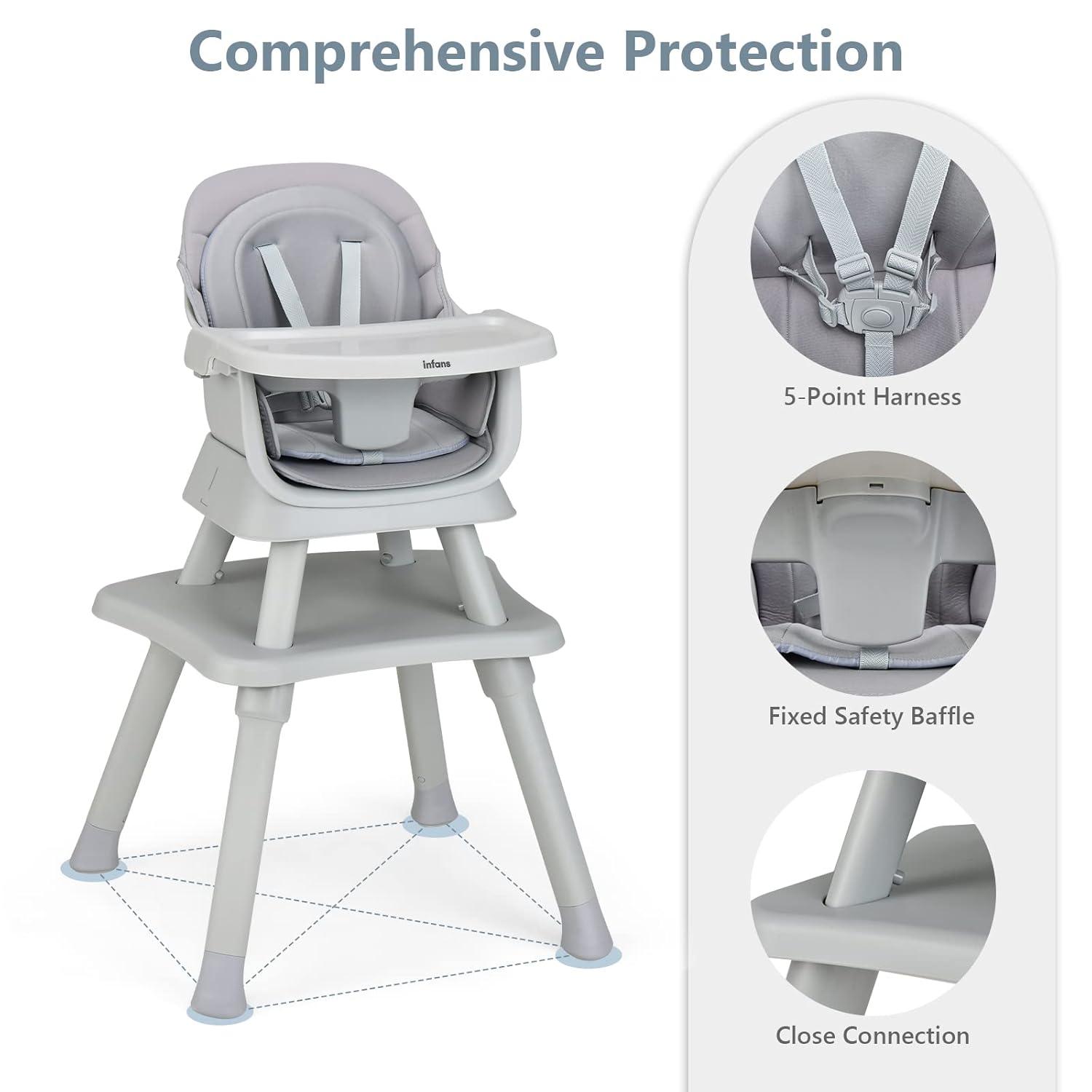 imageINFANS 8 in 1 Baby High Chair Convertible Highchair for Babies and Toddlers Infant Dining Booster Seat Building Block Table Kids Stool Table Chair Set with Removable Tray 8 in 1 Light BrownGrey