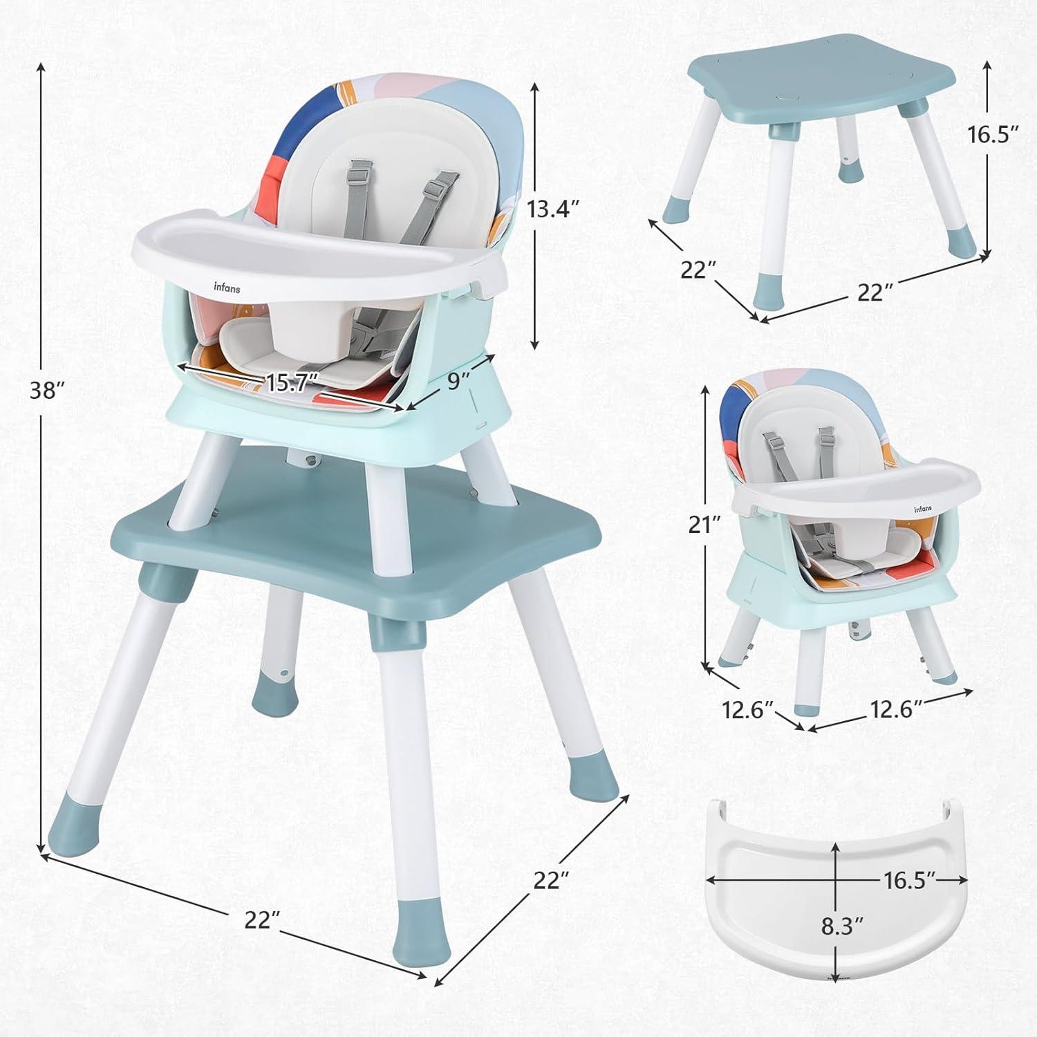 imageINFANS 8 in 1 Baby High Chair Convertible Highchair for Babies and Toddlers Infant Dining Booster Seat Building Block Table Kids Stool Table Chair Set with Removable Tray 8 in 1 Light BrownBaby Blue