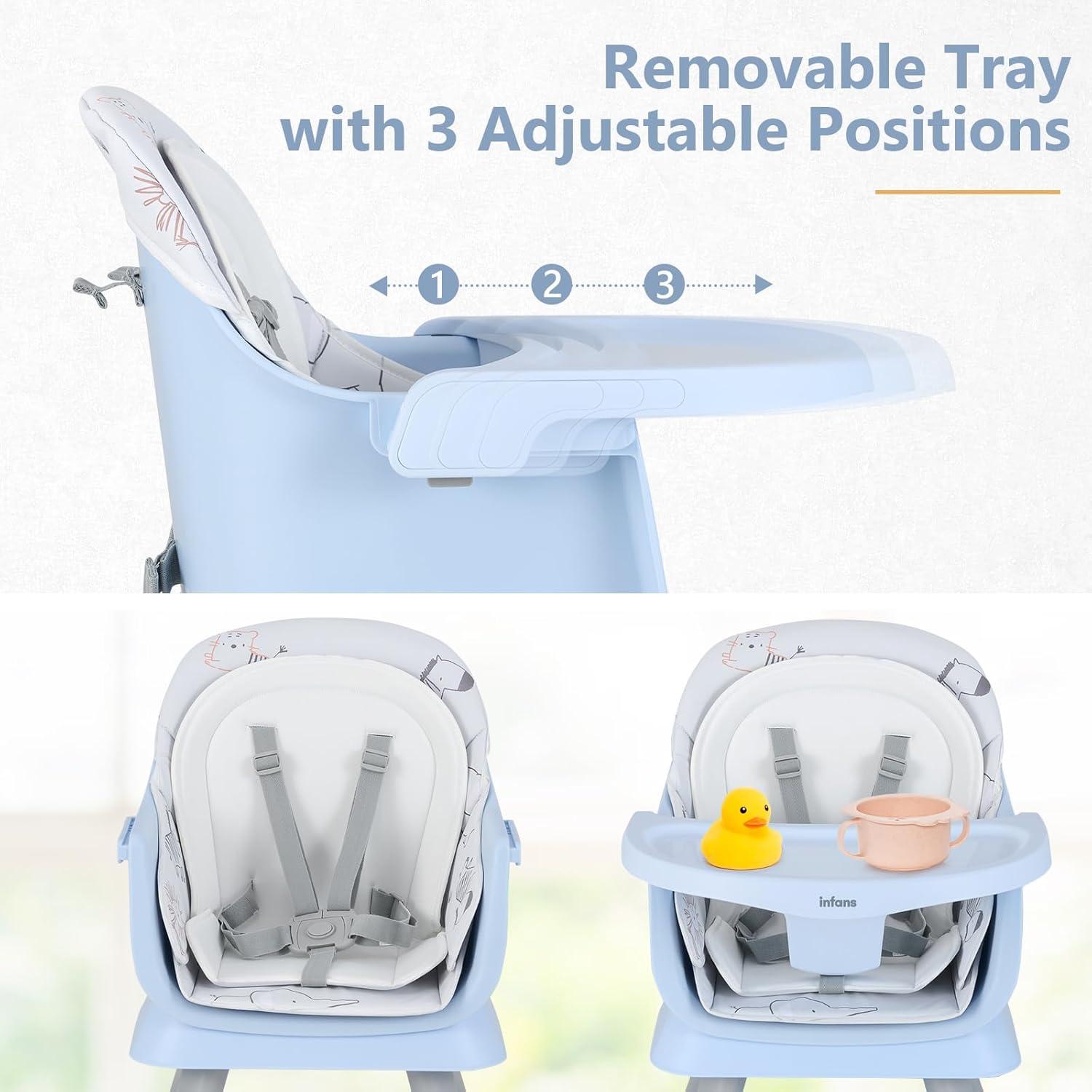 imageINFANS 8 in 1 Baby High Chair Convertible Highchair for Babies and Toddlers Infant Dining Booster Seat Building Block Table Kids Stool Table Chair Set with Removable Tray 8 in 1 Light BrownBlue