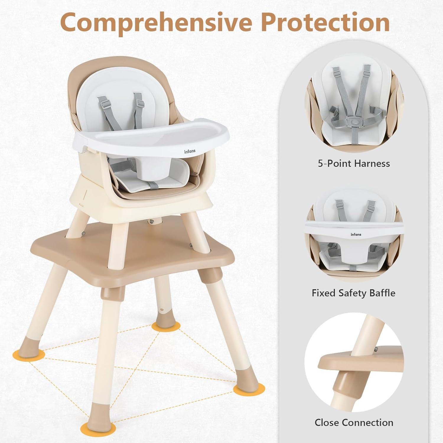 imageINFANS 8 in 1 Baby High Chair Convertible Highchair for Babies and Toddlers Infant Dining Booster Seat Building Block Table Kids Stool Table Chair Set with Removable Tray 8 in 1 Light BrownLight Brown
