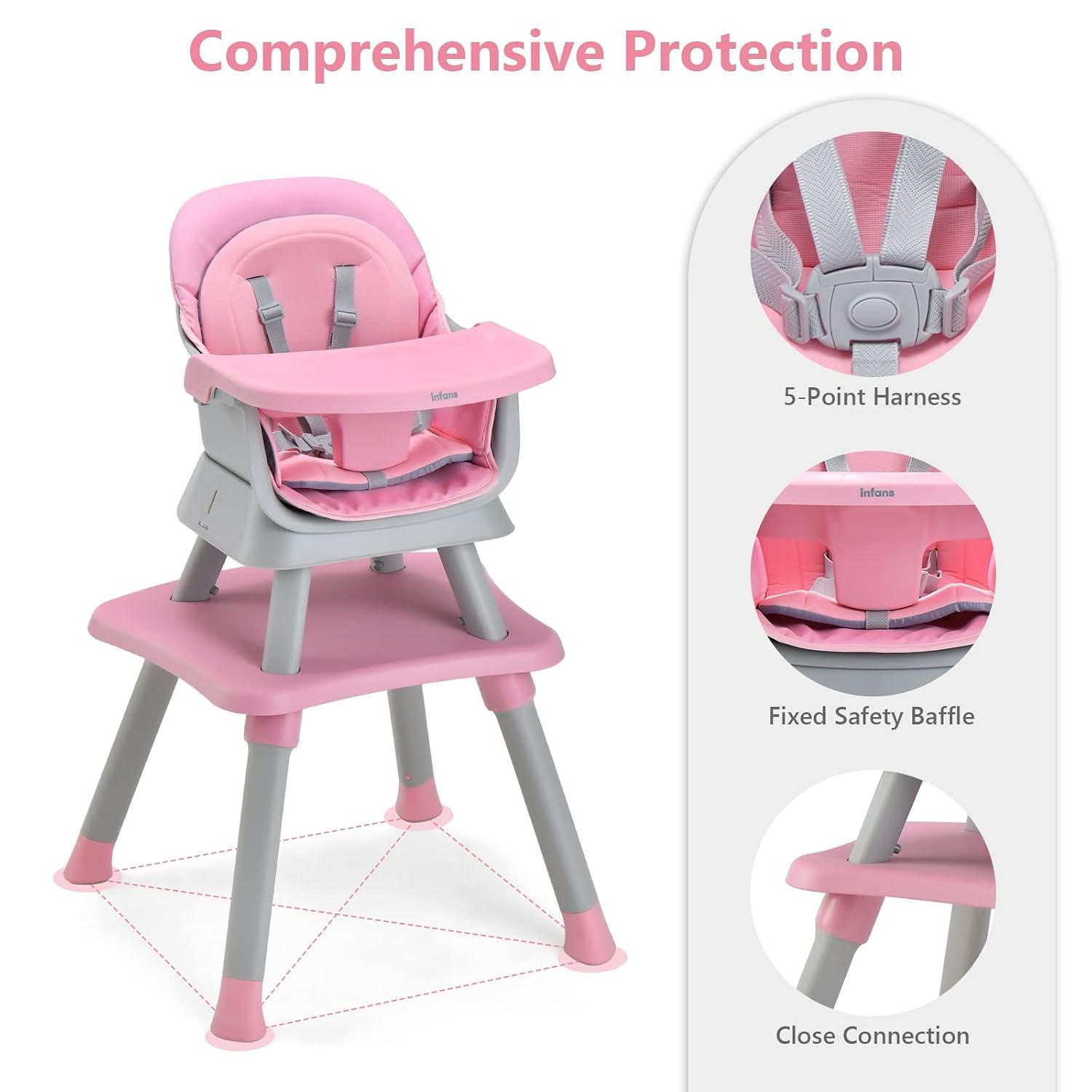 imageINFANS 8 in 1 Baby High Chair Convertible Highchair for Babies and Toddlers Infant Dining Booster Seat Building Block Table Kids Stool Table Chair Set with Removable Tray 8 in 1 Light BrownPink