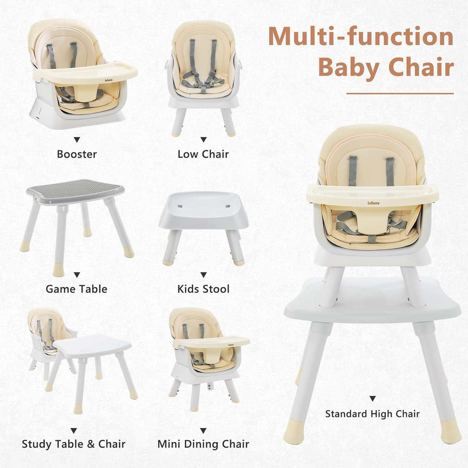 imageINFANS 8 in 1 Baby High Chair Convertible Highchair for Babies and Toddlers Infant Dining Booster Seat Building Block Table Kids Stool Table Chair Set with Removable Tray 8 in 1 Light BrownBeige