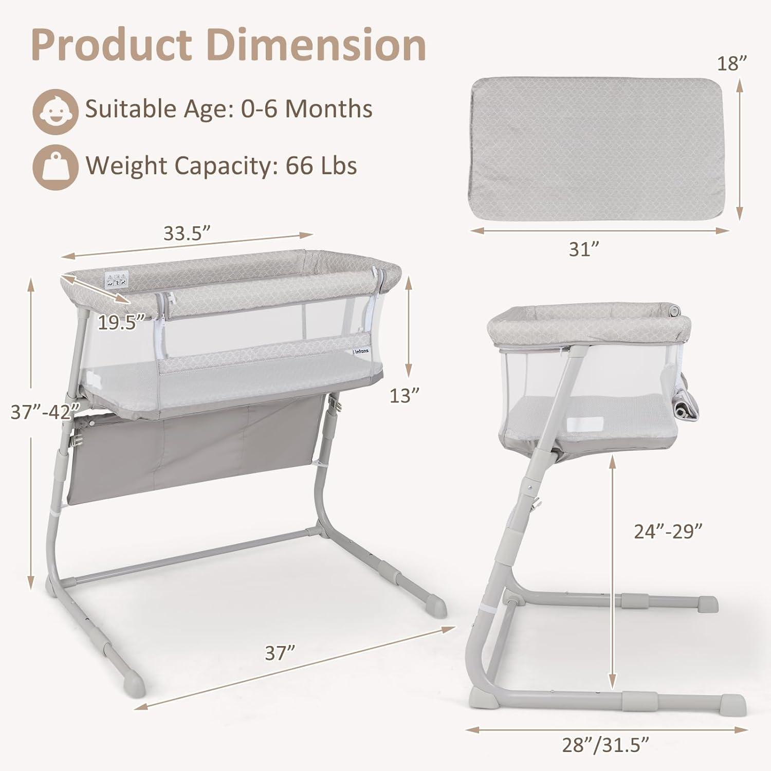 imageINFANS Baby Bedside Bassinet OverBed Baby Bassinet with Adjustable Height Safe Close Sleeping Storage Lowering Wall for Easy Access Newborn Infant Girls Boys Aged 618 Months BeigeBeige