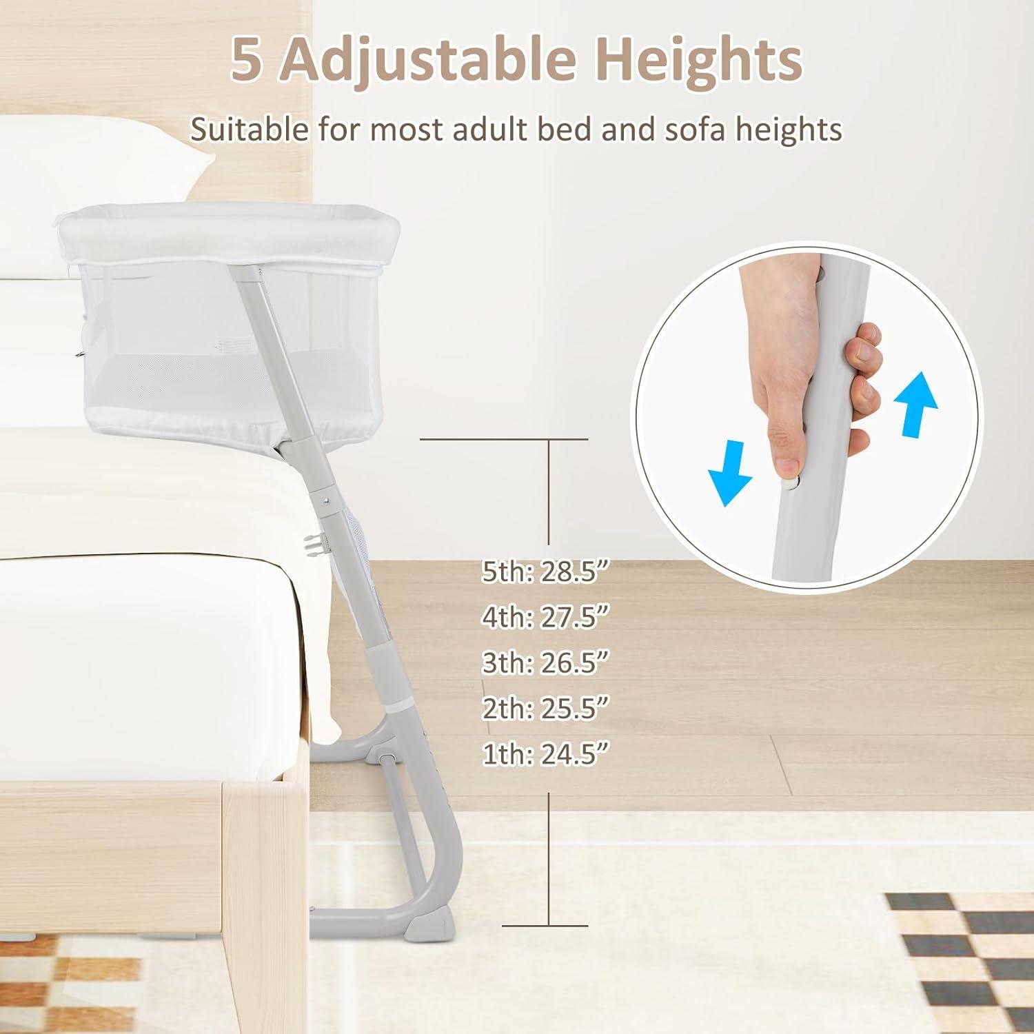 imageINFANS Baby Bedside Bassinet OverBed Baby Bassinet with Adjustable Height Safe Close Sleeping Storage Lowering Wall for Easy Access Newborn Infant Girls Boys Aged 618 Months BeigeWhite