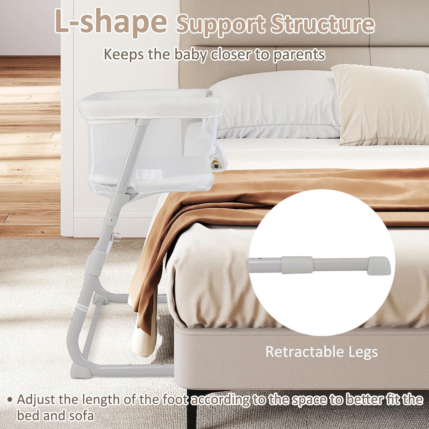 imageINFANS Baby Bedside Bassinet OverBed Baby Bassinet with Adjustable Height Safe Close Sleeping Storage Lowering Wall for Easy Access Newborn Infant Girls Boys Aged 618 Months BeigeWhite