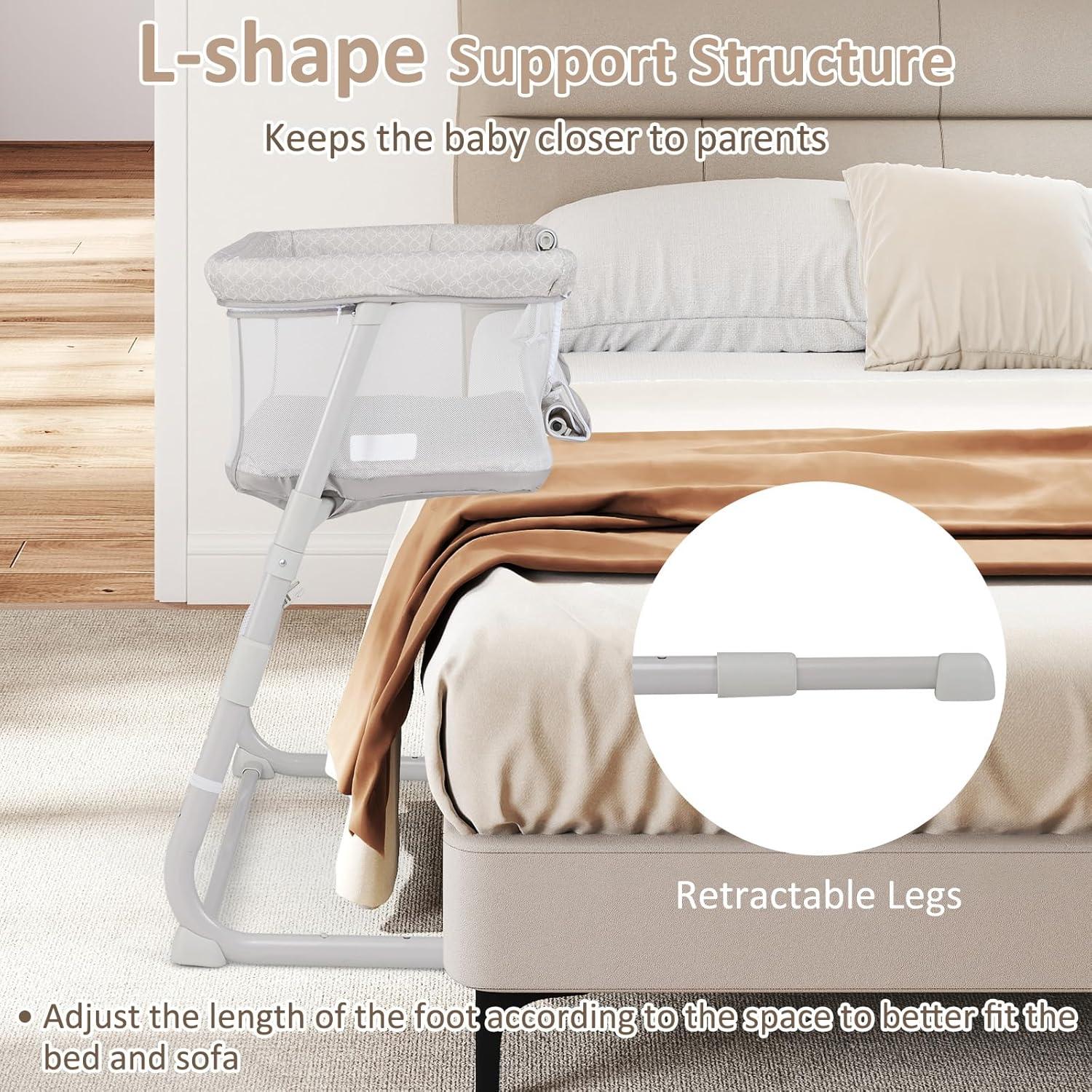 imageINFANS Baby Bedside Bassinet OverBed Baby Bassinet with Adjustable Height Safe Close Sleeping Storage Lowering Wall for Easy Access Newborn Infant Girls Boys Aged 618 Months BeigeBeige