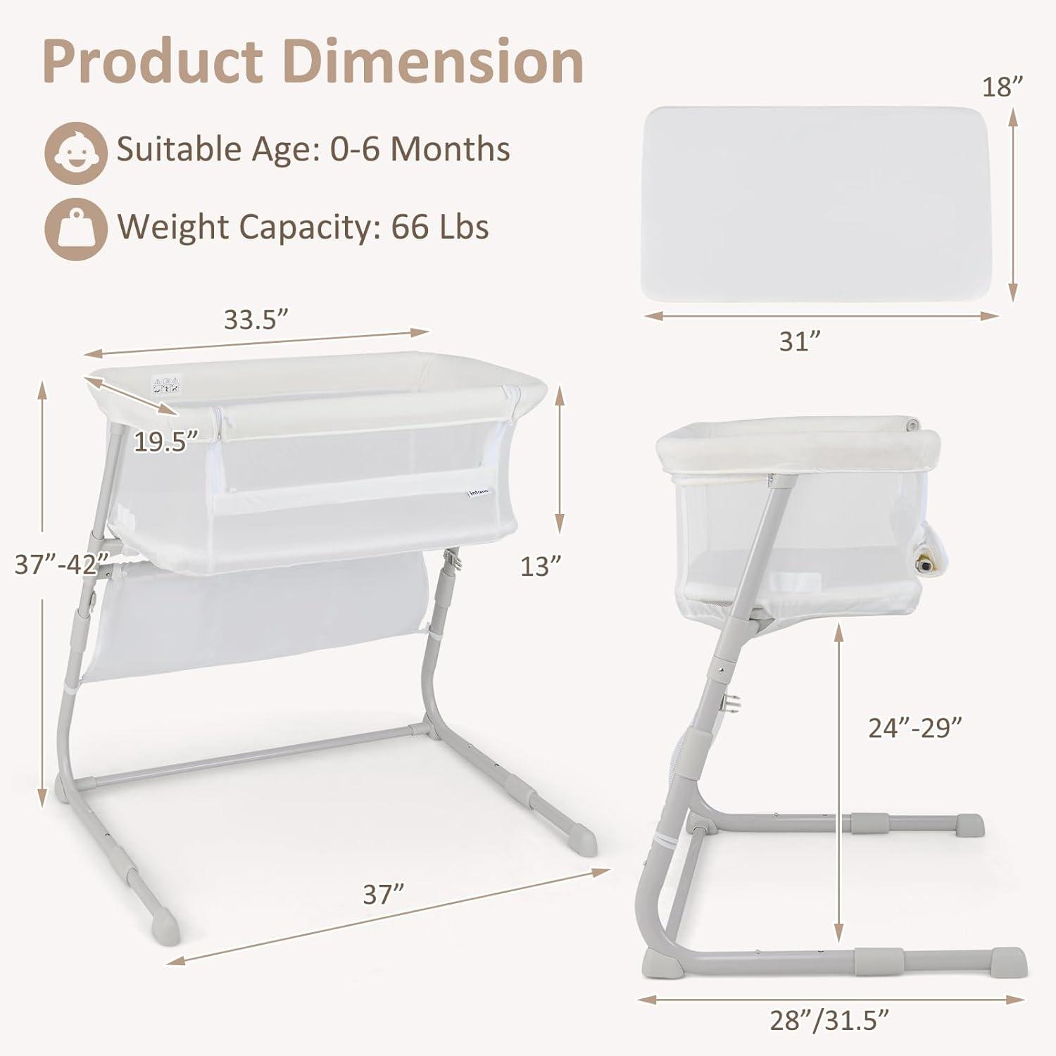 imageINFANS Baby Bedside Bassinet OverBed Baby Bassinet with Adjustable Height Safe Close Sleeping Storage Lowering Wall for Easy Access Newborn Infant Girls Boys Aged 618 Months BeigeWhite