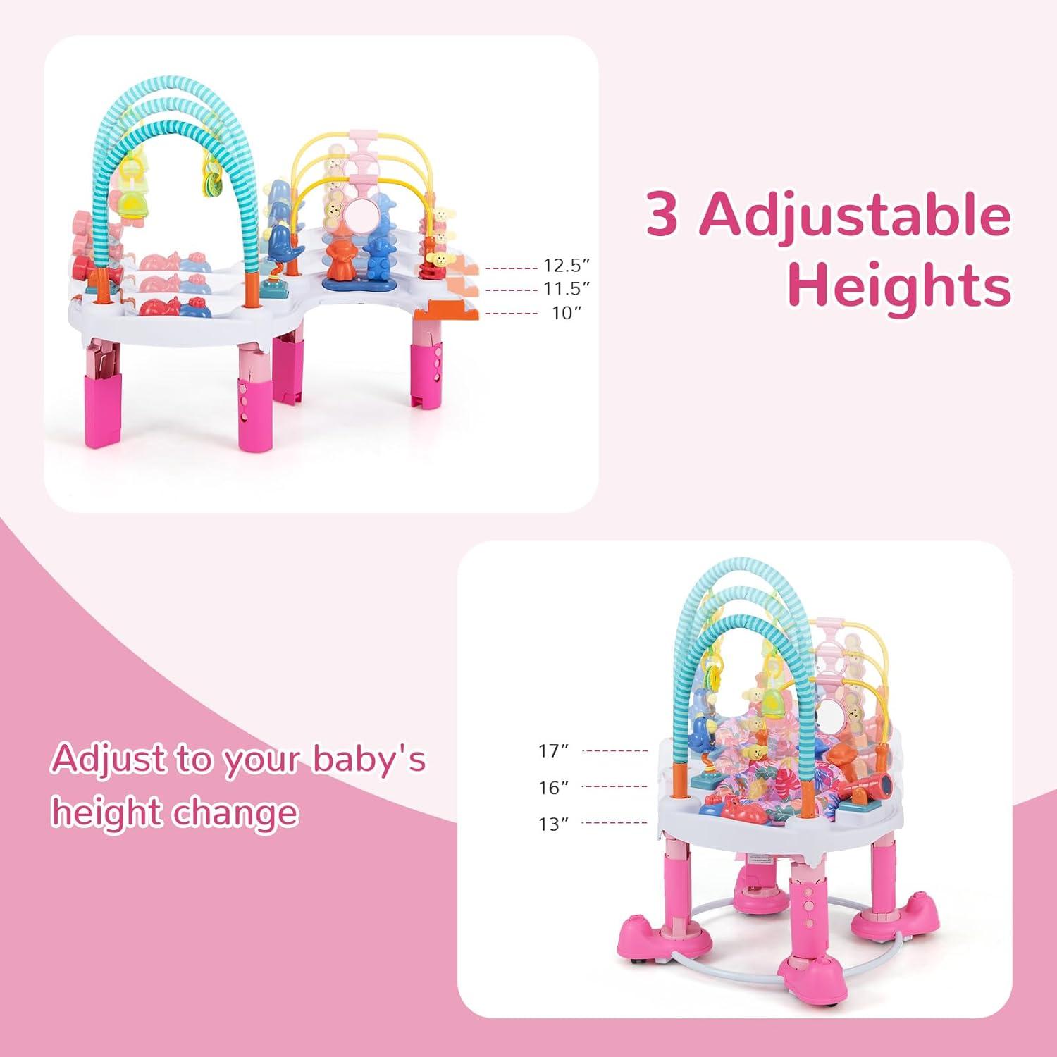 imageINFANS Baby Bouncer Activity Center 5 in 1 Toddler Bouncing Activity Saucer Playtime Mat Activity Table with 360Rotating Seat 3 Adjustable Height Foldable Exersaucer Learning Walker Pink