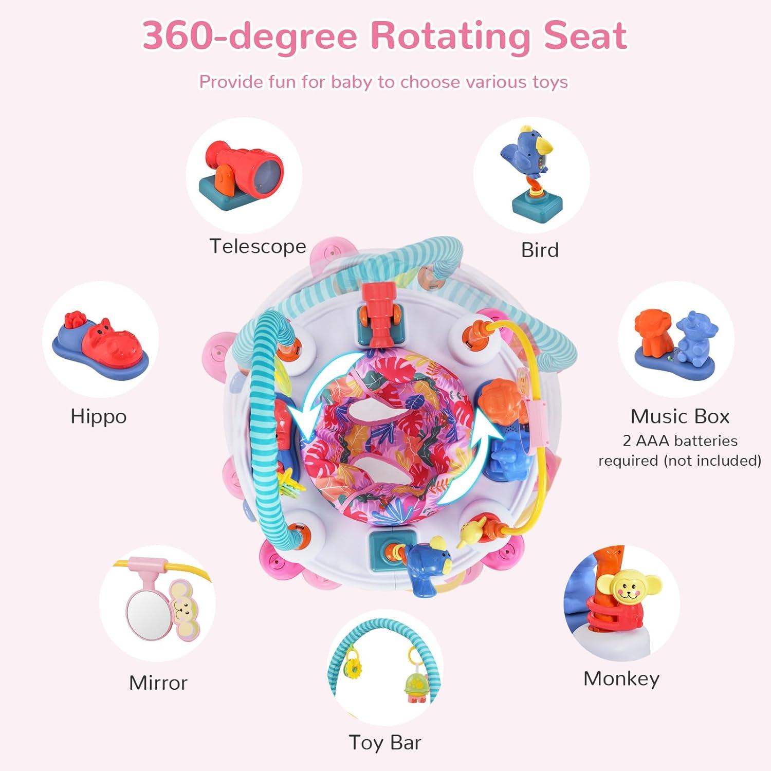 imageINFANS Baby Bouncer Activity Center 5 in 1 Toddler Bouncing Activity Saucer Playtime Mat Activity Table with 360Rotating Seat 3 Adjustable Height Foldable Exersaucer Learning Walker Pink