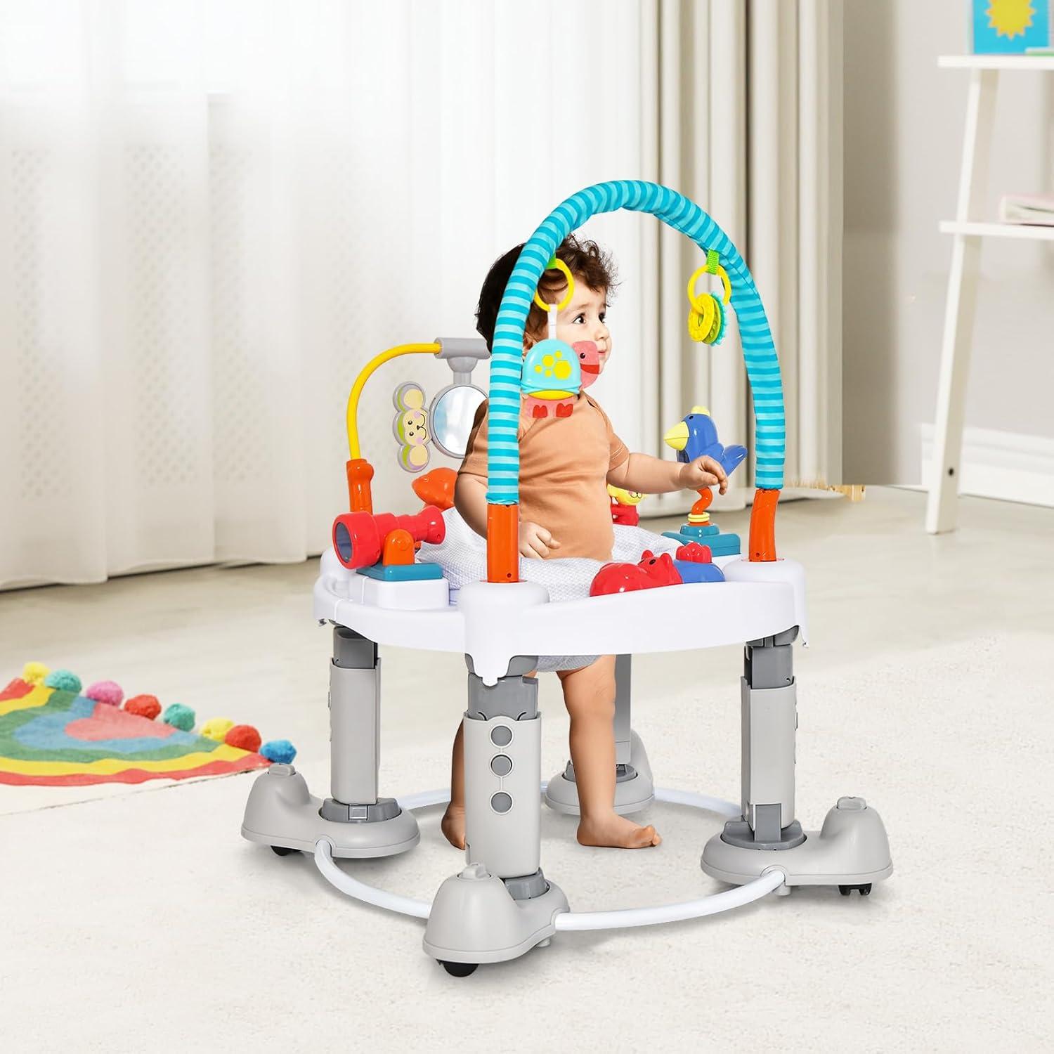 imageINFANS Baby Bouncer Activity Center 5 in 1 Toddler Bouncing Activity Saucer Playtime Mat Activity Table with 360Rotating Seat 3 Adjustable Height Foldable Exersaucer Learning Walker Grey