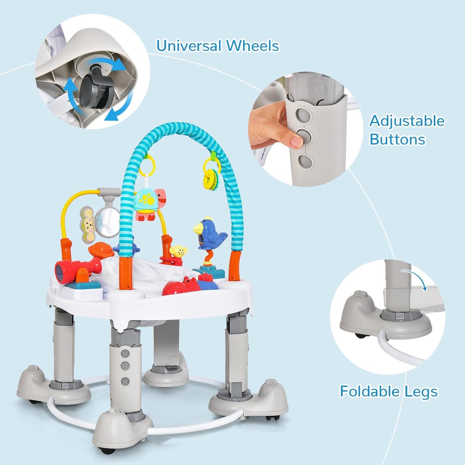 imageINFANS Baby Bouncer Activity Center 5 in 1 Toddler Bouncing Activity Saucer Playtime Mat Activity Table with 360Rotating Seat 3 Adjustable Height Foldable Exersaucer Learning Walker Grey
