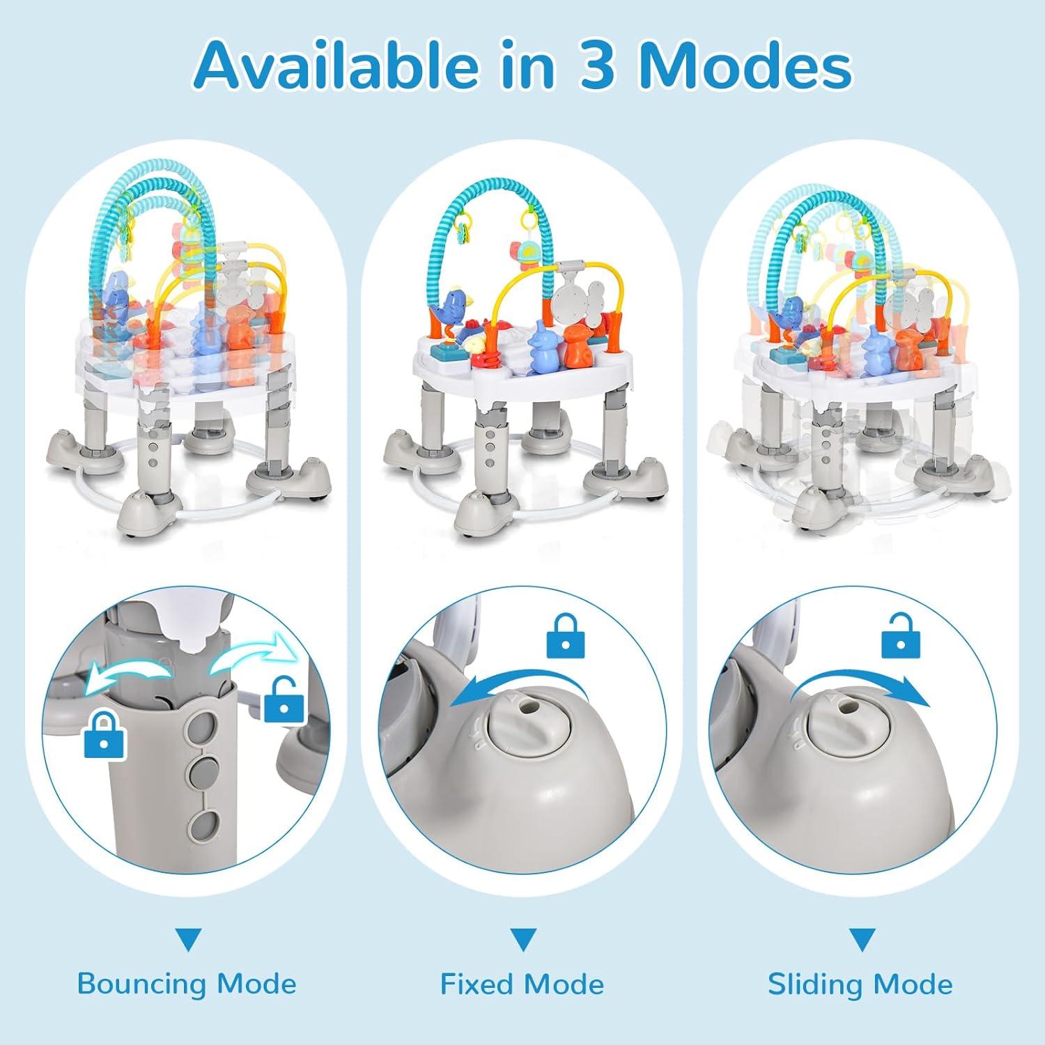 imageINFANS Baby Bouncer Activity Center 5 in 1 Toddler Bouncing Activity Saucer Playtime Mat Activity Table with 360Rotating Seat 3 Adjustable Height Foldable Exersaucer Learning Walker Grey