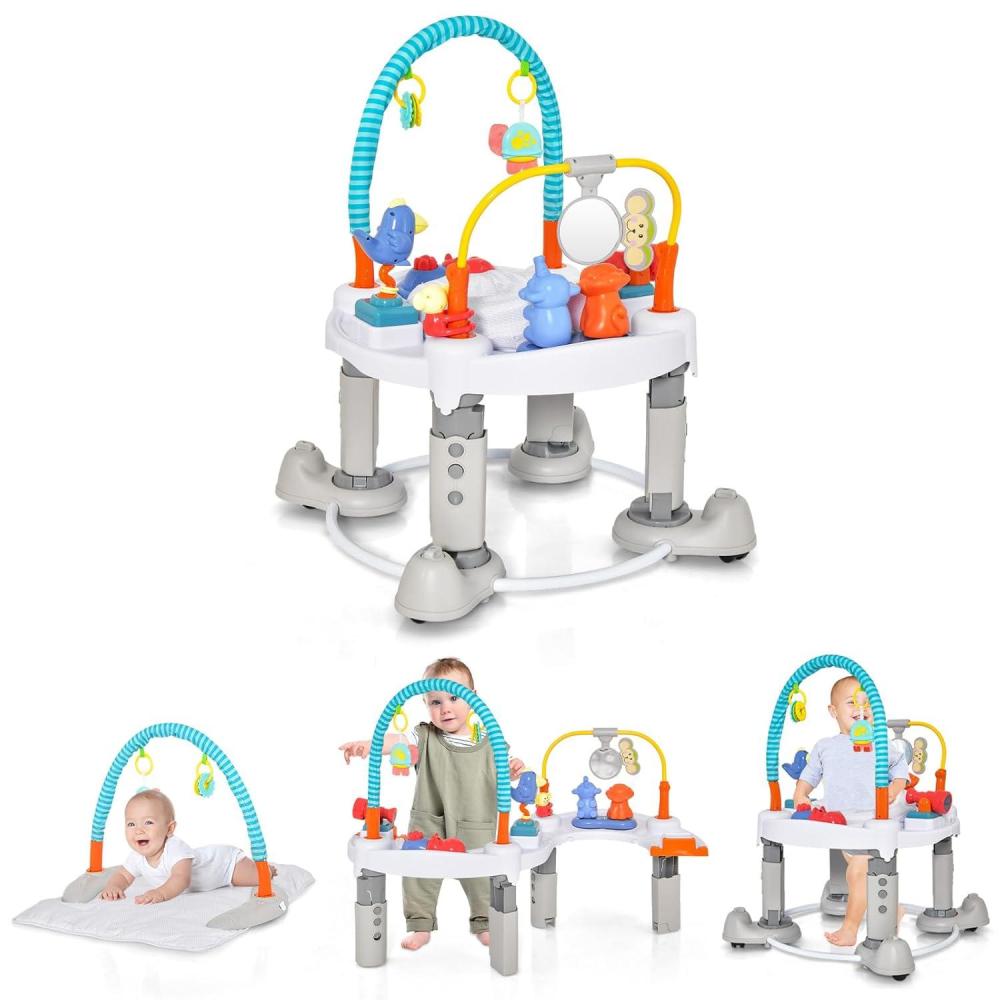 imageINFANS Baby Bouncer Activity Center 5 in 1 Toddler Bouncing Activity Saucer Playtime Mat Activity Table with 360Rotating Seat 3 Adjustable Height Foldable Exersaucer Learning Walker Grey