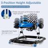 imageINFANS 4 in 1 Baby Walker Foldable Toddler Activity Center with Adjustable Height Padded Seat Music Light Removable Tray Push Walker for Girls Boys Aged 618 Months RedBlue
