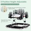 imageINFANS 4 in 1 Baby Walker Foldable Toddler Activity Center with Adjustable Height Padded Seat Music Light Removable Tray Push Walker for Girls Boys Aged 618 Months RedIvory