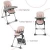 imageINFANS Baby High Chair Convertible Quick Folding Portable Highchair for Babies and Toddlers with Adjustable Height Backrest Footrest 2 Wheels Removable Tray Easy to Clean PU Seat PinkPink