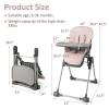 imageINFANS Baby High Chair Convertible Quick Folding Portable Highchair for Babies and Toddlers with Adjustable Height Backrest Footrest 2 Wheels Removable Tray Easy to Clean PU Seat PinkPink