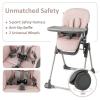 imageINFANS Baby High Chair Convertible Quick Folding Portable Highchair for Babies and Toddlers with Adjustable Height Backrest Footrest 2 Wheels Removable Tray Easy to Clean PU Seat PinkPink