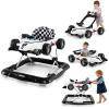 imageINFANS 4 in 1 Baby Walker Foldable Toddler Activity Center with Adjustable Height Padded Seat Music Light Removable Tray Push Walker for Girls Boys Aged 618 Months RedIvory