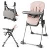 imageINFANS Baby High Chair Convertible Quick Folding Portable Highchair for Babies and Toddlers with Adjustable Height Backrest Footrest 2 Wheels Removable Tray Easy to Clean PU Seat PinkPink