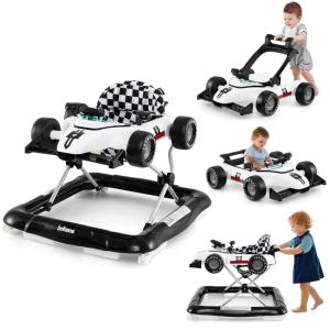 imageINFANS 4 in 1 Baby Walker Foldable Toddler Activity Center with Adjustable Height Padded Seat Music Light Removable Tray Push Walker for Girls Boys Aged 618 Months RedIvory