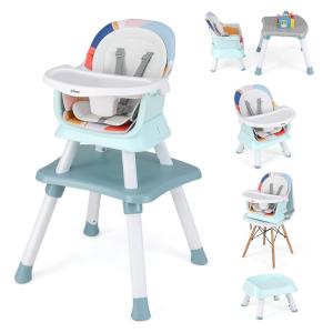 imageINFANS 8 in 1 Baby High Chair Convertible Highchair for Babies and Toddlers Infant Dining Booster Seat Building Block Table Kids Stool Table Chair Set with Removable Tray 8 in 1 Light BrownBaby Blue
