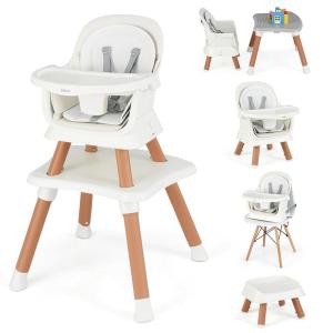 imageINFANS 8 in 1 Baby High Chair Convertible Highchair for Babies and Toddlers Infant Dining Booster Seat Building Block Table Kids Stool Table Chair Set with Removable Tray 8 in 1 Light BrownWhite