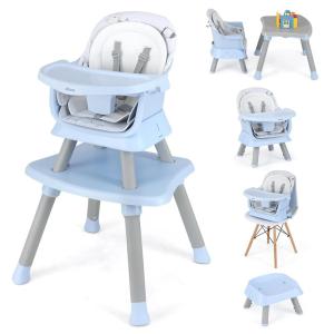imageINFANS 8 in 1 Baby High Chair Convertible Highchair for Babies and Toddlers Infant Dining Booster Seat Building Block Table Kids Stool Table Chair Set with Removable Tray 8 in 1 Light BrownBlue