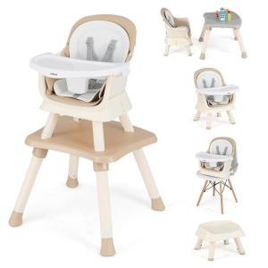imageINFANS 8 in 1 Baby High Chair Convertible Highchair for Babies and Toddlers Infant Dining Booster Seat Building Block Table Kids Stool Table Chair Set with Removable Tray 8 in 1 Light BrownLight Brown
