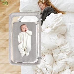 imageINFANS Baby Bedside Bassinet OverBed Baby Bassinet with Adjustable Height Safe Close Sleeping Storage Lowering Wall for Easy Access Newborn Infant Girls Boys Aged 618 Months BeigeBeige