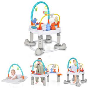 imageINFANS Baby Bouncer Activity Center 5 in 1 Toddler Bouncing Activity Saucer Playtime Mat Activity Table with 360Rotating Seat 3 Adjustable Height Foldable Exersaucer Learning Walker Grey
