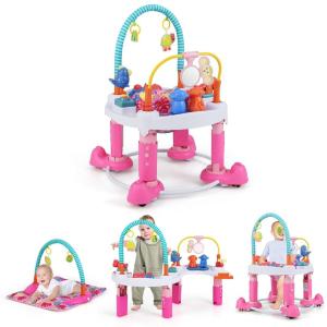 imageINFANS Baby Bouncer Activity Center 5 in 1 Toddler Bouncing Activity Saucer Playtime Mat Activity Table with 360Rotating Seat 3 Adjustable Height Foldable Exersaucer Learning Walker Pink