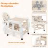 imageINFANS 5 in 1 Baby High Chair Convertible Toddler Table Chair Set MultiFunction Rocking Seat with Lockable Universal Wheels Adjustable Seat Back Removable TraysBeige