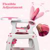 imageINFANS 5 in 1 Baby High Chair Convertible Toddler Table Chair Set MultiFunction Rocking Seat with Lockable Universal Wheels Adjustable Seat Back Removable TraysPink