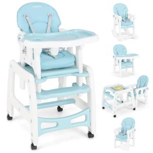 imageINFANS 5 in 1 Baby High Chair Convertible Toddler Table Chair Set MultiFunction Rocking Seat with Lockable Universal Wheels Adjustable Seat Back Removable TraysBlue