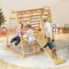 imageINFANS Indoor Jungle Gym 8 in 1 Kids Montessori Indoor Playground Climbing Playset for Toddlers with Slide Swing Net Monkey Bars Rope Ladder Wood Climber Toys for Boys GirlsNatural