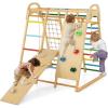 imageINFANS Indoor Jungle Gym 8 in 1 Kids Montessori Indoor Playground Climbing Playset for Toddlers with Slide Swing Net Monkey Bars Rope Ladder Wood Climber Toys for Boys GirlsColourful