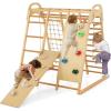 imageINFANS Indoor Jungle Gym 8 in 1 Kids Montessori Indoor Playground Climbing Playset for Toddlers with Slide Swing Net Monkey Bars Rope Ladder Wood Climber Toys for Boys GirlsNatural