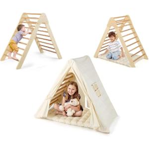 imageINFANS 12 in 1 Climbing Toys for Toddlers Upgrade Wooden Montessori Foldable Triangle Climber Set with Reversible Ramp Slide Ladder Seesaw Indoor Pikler Climb Activity Jungle for Kids Age 33 in 1