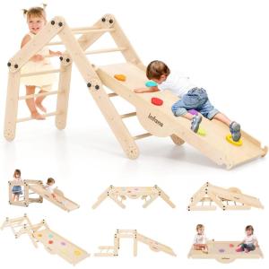 imageINFANS 12 in 1 Climbing Toys for Toddlers Upgrade Wooden Montessori Foldable Triangle Climber Set with Reversible Ramp Slide Ladder Seesaw Indoor Pikler Climb Activity Jungle for Kids Age 312 in 1