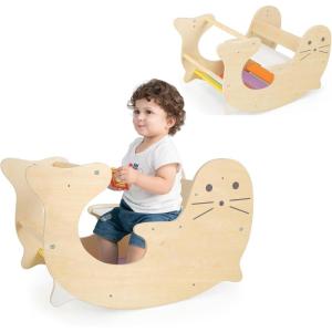 imageINFANS 4 in 1 Arch Climbing Toys for Toddlers Montessori Wooden Arch Climber Ladder Structure and Rocker with Cushion Pad Waldorf Children Indoor Gym Learning Playset for Kids Boys GirlsMacaron