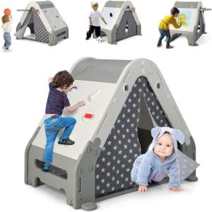 imageINFANS Triangle Climber with Tent Kids Hideaway Play Tent with Art Easel Rock Wall Climbing Waterproof Tent Cover Crawling Tunnel Toy Activity Play Set for Toddlers Indoor Outdoor 