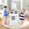 imageINFANS 2 in 1 Kids Play Kitchen and Restaurant Double Sided Toddler Wooden Pretend Cooking Set with Stove Sink Microwave Storage Cabinet Simulation Kitchen Toy Set for Boys GirlsGrey