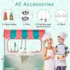 imageINFANS 2 in 1 Kids Play Kitchen and Restaurant Double Sided Toddler Wooden Pretend Cooking Set with Stove Sink Microwave Storage Cabinet Simulation Kitchen Toy Set for Boys GirlsBlue