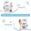 imageINFANS 2 in 1 Kids Play Kitchen and Restaurant Double Sided Toddler Wooden Pretend Cooking Set with Stove Sink Microwave Storage Cabinet Simulation Kitchen Toy Set for Boys GirlsGrey